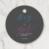 Jongen of Meisje Elegant Roze Blauw Script Geslach Bedankjes Labels (Voorkant)