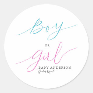 Jongen of meisje Elegant Script Gender Revee Party Ronde Sticker