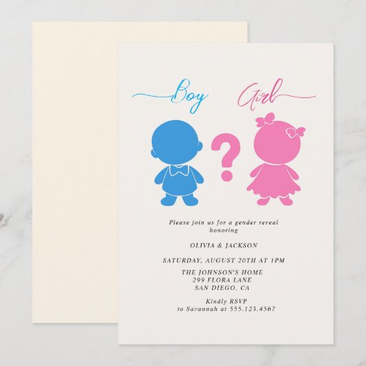 Jongen of meisje figuren Gender Reveal Party Kaart (Voorkant / Achterkant)