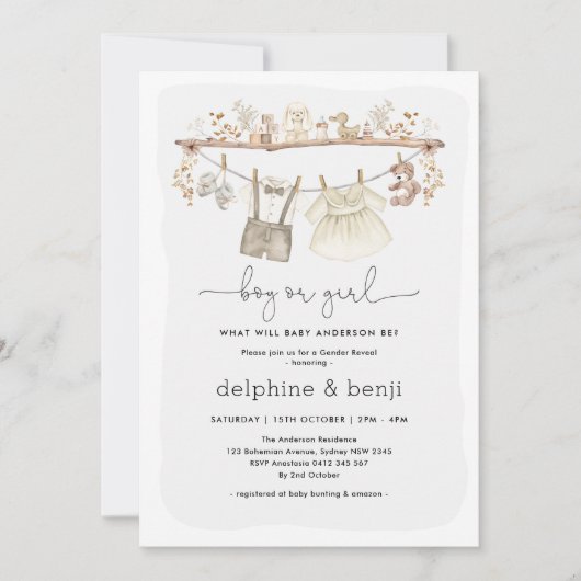 Jongen of Meisje | Gedempte Boho Gender onthullen  Kaart (Voorkant)