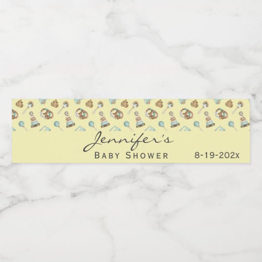 Jongen of Meisje Geel Leuk Baby shower Waterfles Etiket (Enkel label)