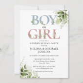 Jongen of meisje Greenery Letter Gender Reveal Par Kaart (Voorkant)