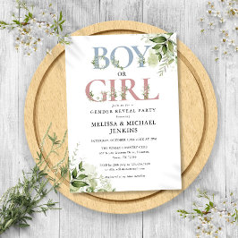 Jongen of meisje Greenery Letter Gender Reveal Par Kaart