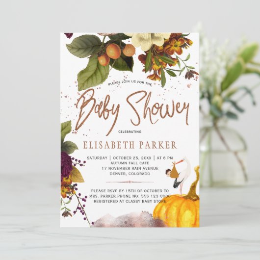 Jongen of meisje herfst herfst roestig bloemig bab kaart (Staand voorkant)