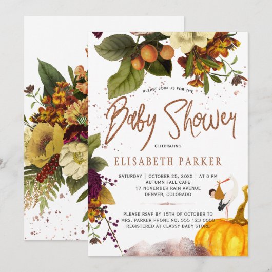 Jongen of meisje herfst herfst roestig bloemig bab kaart (Voorkant / Achterkant)