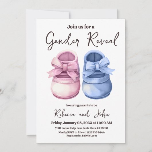 Jongen of meisje Hij of zij Blauw Roze Schoen Gesl Kaart (Voorkant)