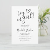 Jongen of meisje houden van hart gender reveal par kaart (Staand voorkant)