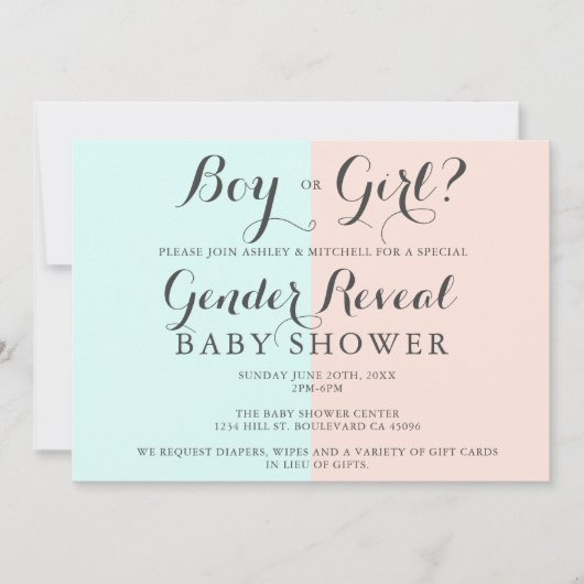 Jongen of meisje roze blauw baby shower geslachtso kaart (Voorkant)