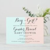 Jongen of meisje roze blauw baby shower geslachtso kaart (Staand voorkant)