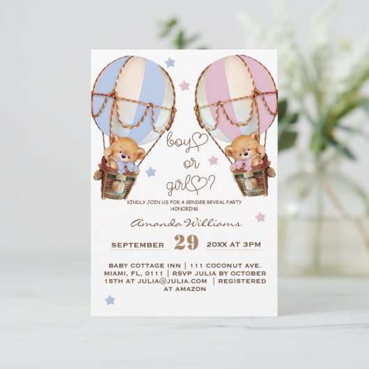 Jongen of meisje roze blauw beer Geslacht onthulle Kaart (Staand voorkant)