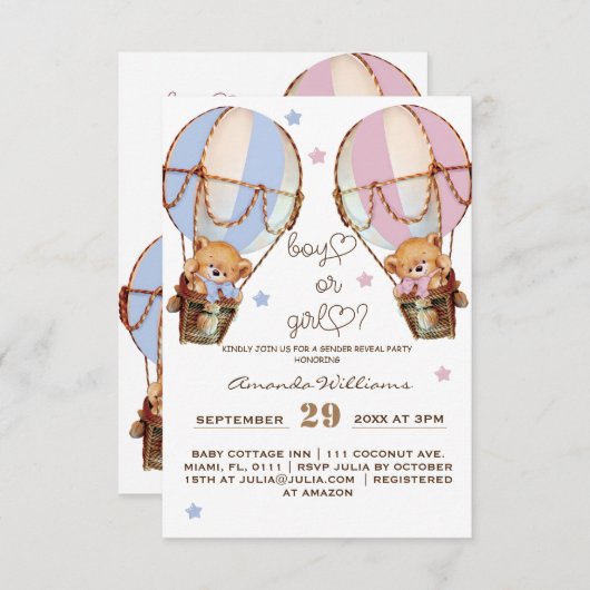 Jongen of meisje roze blauw beer Geslacht onthulle Kaart (Voorkant / Achterkant)