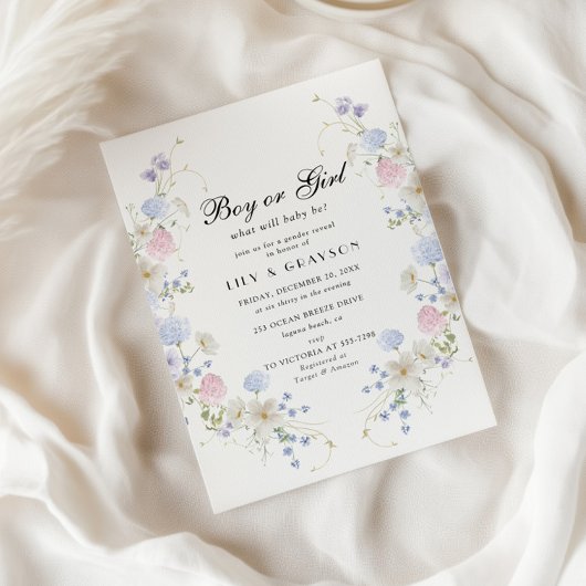 Jongen of Meisje Roze & Blauw Wildflower Geslacht  Kaart