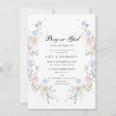 Jongen of Meisje Roze & Blauw Wildflower Geslacht  Kaart (Voorkant)