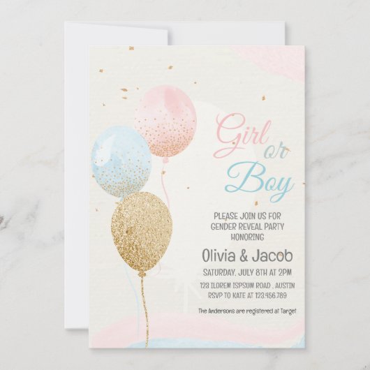 Jongen of meisje roze en blauw geslacht onthullen kaart (Voorkant)