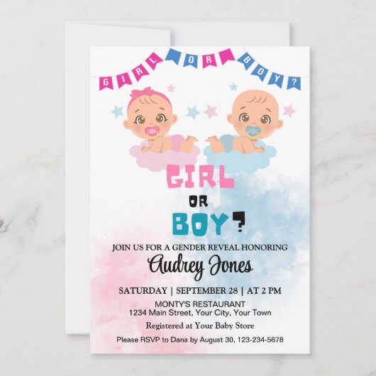 Jongen of meisje Schattige gender reveal Baby show Kaart (Voorkant)