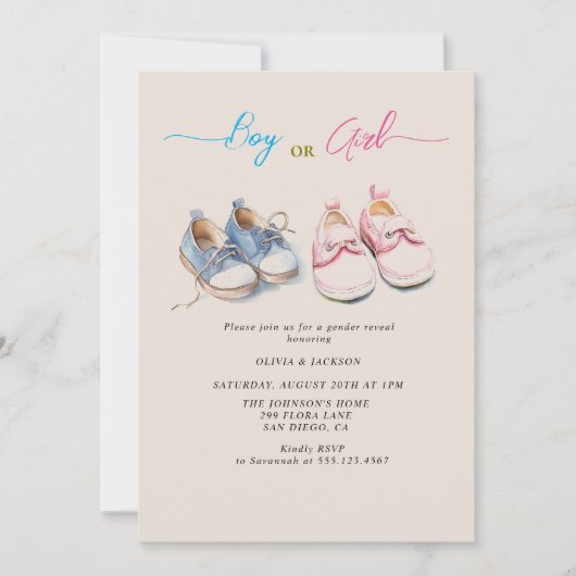 Jongen of Meisje sneakers Beige Gender Reveal Part Kaart (Voorkant)