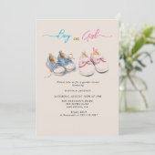 Jongen of Meisje sneakers Beige Gender Reveal Part Kaart (Staand voorkant)
