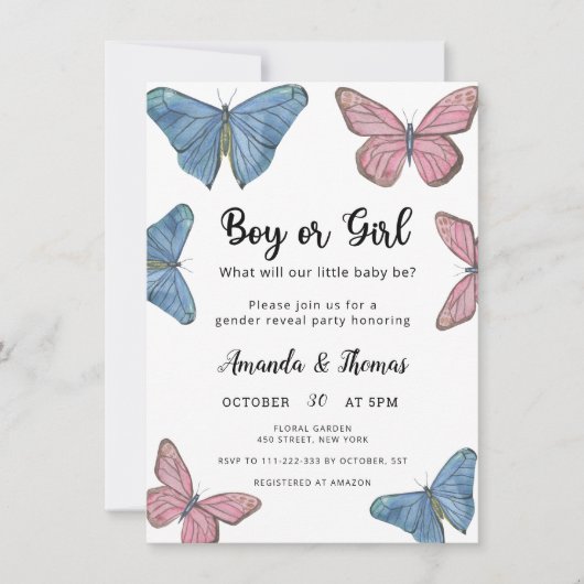 Jongen of Meisje! Vlinders - Geslacht onthullen Kaart (Voorkant)