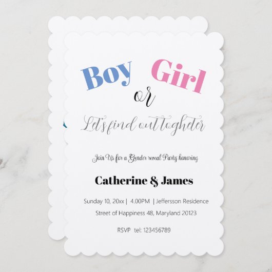 Jongen of meisje, wat zal het geslacht onthullen? kaart (Voorkant / Achterkant)