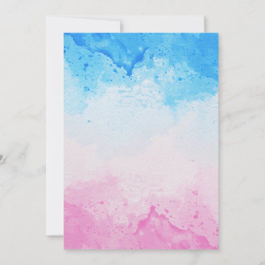 Jongen of Meisje Waterverf Blauw en Roze Gender on Kaart (Achterkant)