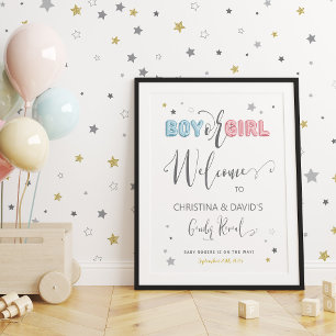 Jongen of meisje welkom bij neutrale gender reveal poster