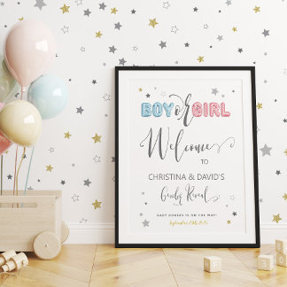 Jongen of meisje welkom bij neutrale gender reveal poster