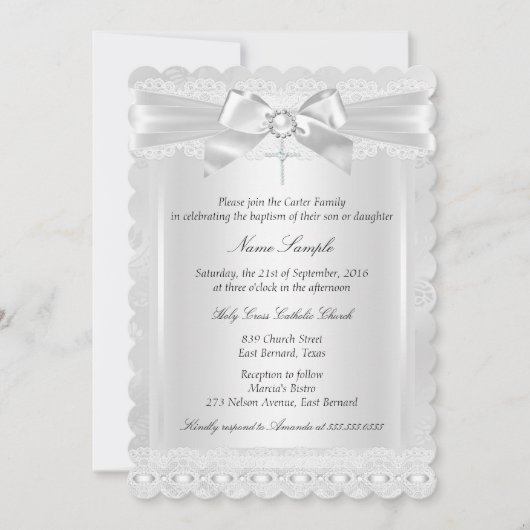Jongen of meisje White Lace Cross Baptism Christen Kaart (Voorkant)