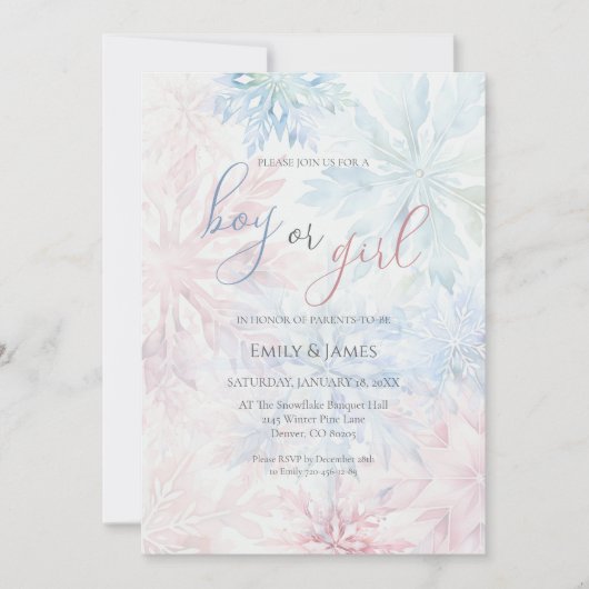 Jongen of Meisje Winter Roze Blauwe Sneeuwvlok Kaart (Voorkant)