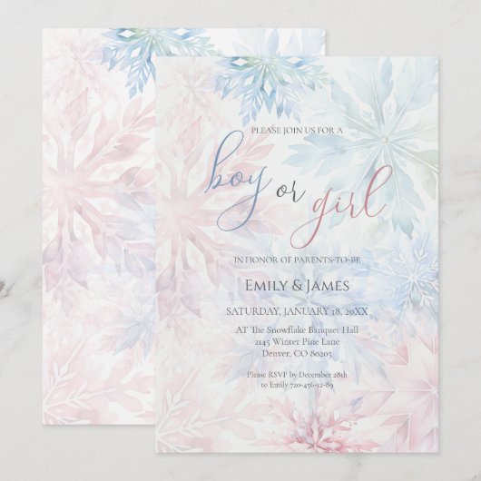 Jongen of Meisje Winter Roze Blauwe Sneeuwvlok Kaart (Voorkant / Achterkant)
