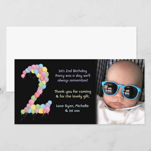 Jongen of meisjes 2e verjaardag Dank je wel Bedankkaart (Voorkant / Achterkant)