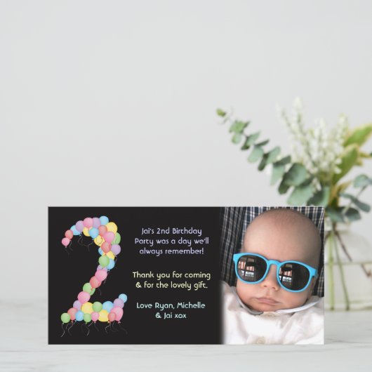 Jongen of meisjes 2e verjaardag Dank je wel Bedankkaart (Staand voorkant)