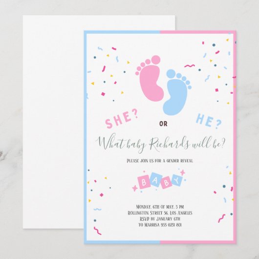 Jongen of meisjes Baby Genderinnovatie Kaart (Voorkant / Achterkant)