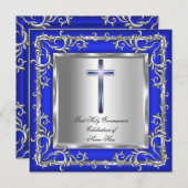 Jongen of meisjes Eerste Heilige Communie Zilver B Kaart (Voorkant / Achterkant)