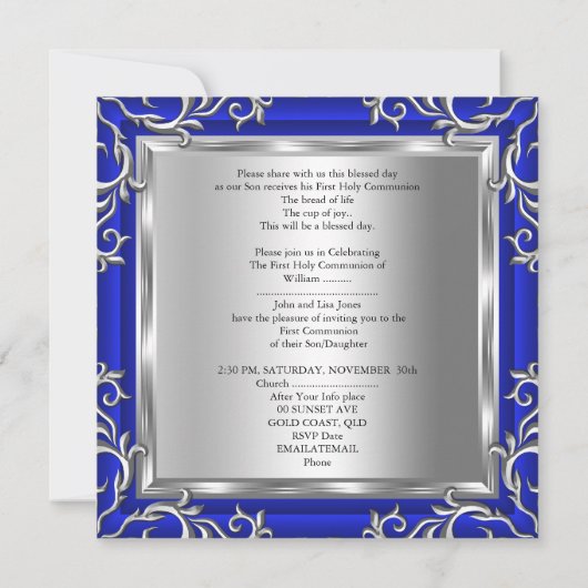 Jongen of meisjes Eerste Heilige Communie Zilver B Kaart (Achterkant)