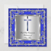 Jongen of meisjes Eerste Heilige Communie Zilver B Kaart (Voorkant)