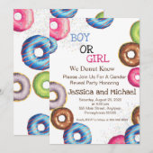 Jongen of meisjes Genderfeest Uitnodigen, donuts Kaart (Voorkant / Achterkant)