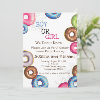 Jongen of meisjes Genderfeest Uitnodigen, donuts Kaart
