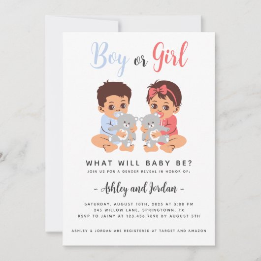 Jongen of meisjes Genderuitnodiging onthullen Kaart (Voorkant)