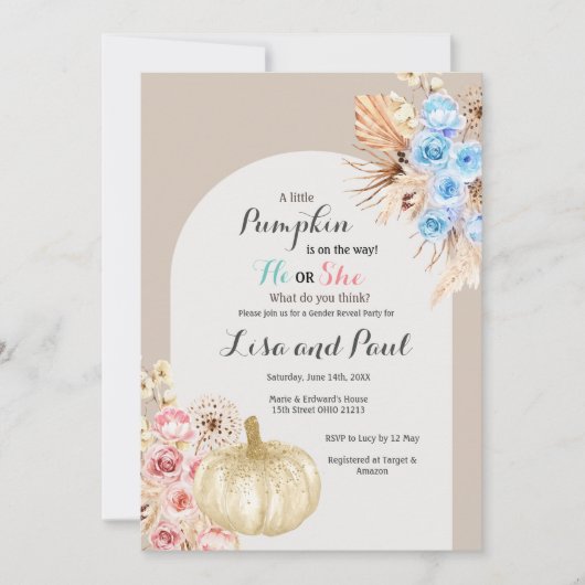 Jongen of meisjes najaar pompoenen kaart (Voorkant)