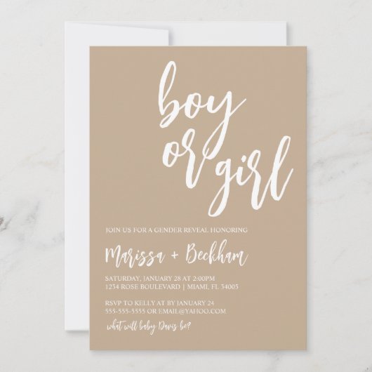 Jongen of meisjes Neutral Tan Gender Reopenbaart u Kaart (Voorkant)