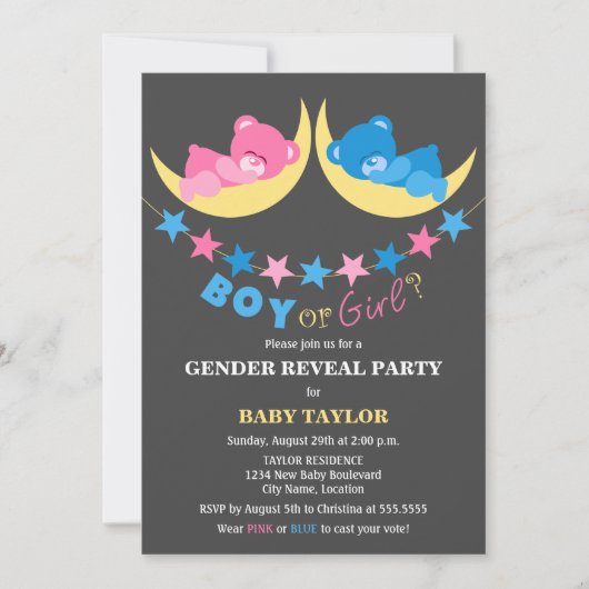 Jongen of meisjes Teddy bears Gender Reopenbaart f Kaart (Voorkant)