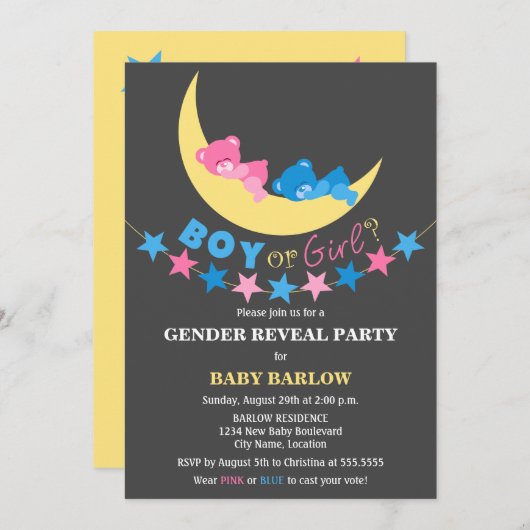 Jongen of meisjes Teddy bears Gender Reopenbaart f Kaart (Voorkant / Achterkant)