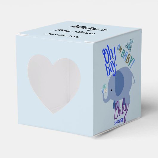 Jongen! Oh Baby! Blauw Baby shower met olifant Bedankdoosjes (Voorkant Zijde)