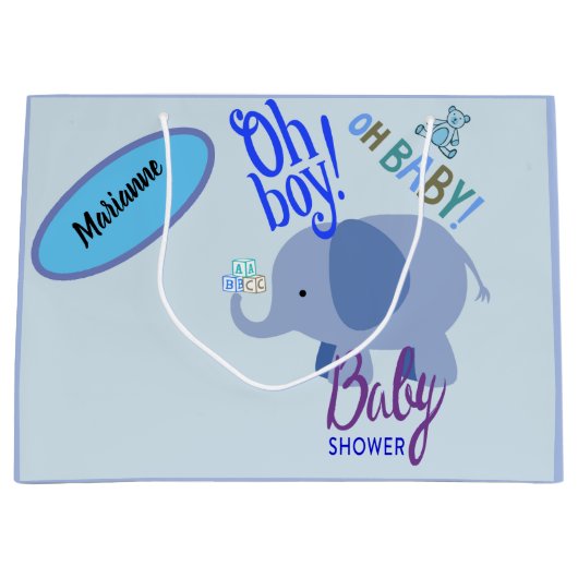 Jongen! Oh Baby! Blauw Baby shower met olifant Groot Cadeauzakje (Voorkant)