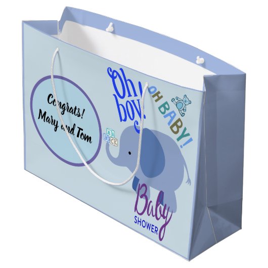 Jongen! Oh Baby! Blauw Baby shower met olifant Groot Cadeauzakje (Achterkant Gekanteld)