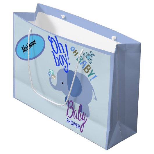 Jongen! Oh Baby! Blauw Baby shower met olifant Groot Cadeauzakje (Voorkant Gekanteld)