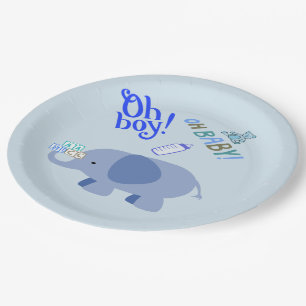 Jongen! Oh Baby! Blauw Baby shower met olifant Papieren Bordje