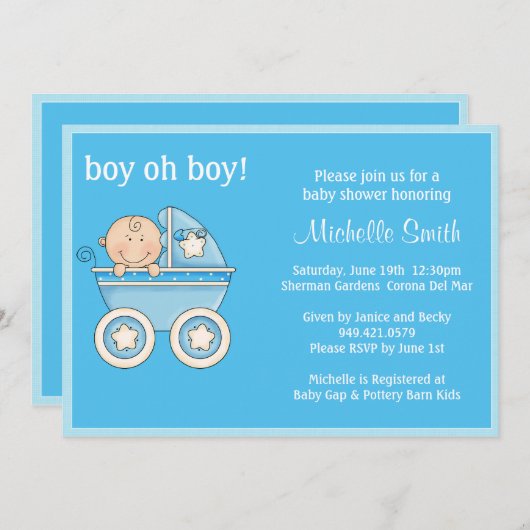 Jongen oh Boy Baby shower nodiging Kaart (Voorkant / Achterkant)