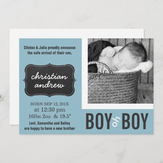 Jongen oh Boy Modern Blue New Baby Aankondiging (Voorkant / Achterkant)