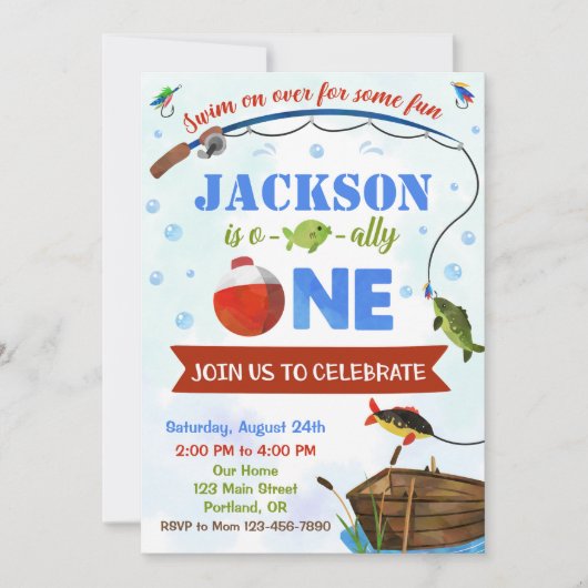 Jongen Oishally ONE verjaardagsuitnodiging O-fish- Kaart (Voorkant)